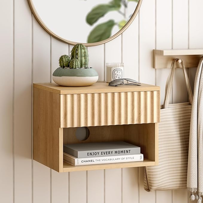 Small Floating Nightstand Set of 2, Modern Fluted Night Stand - Image 5