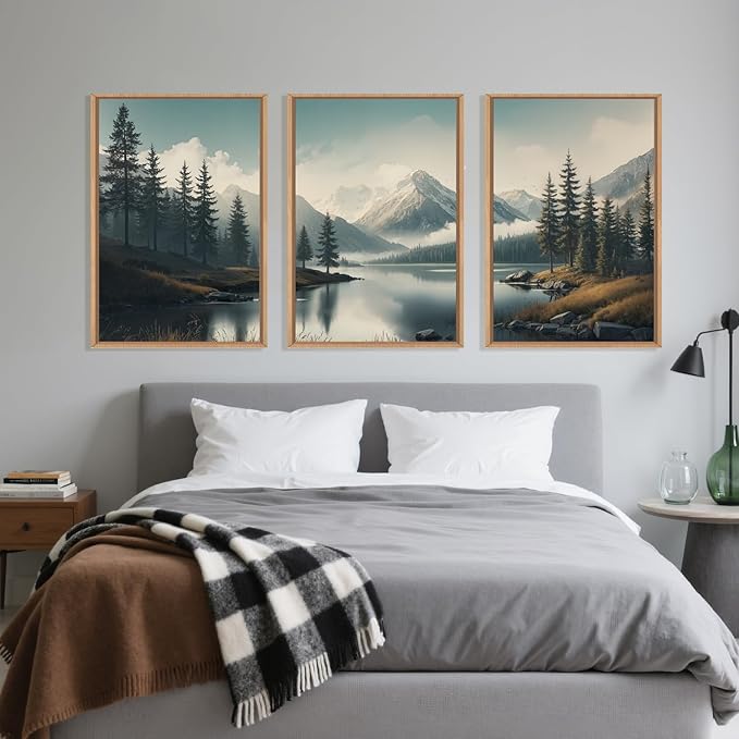 LHIUEM Large Mountain Misty Forest Framed Canvas Wall Art, Nature Ridge Foggy - Image 5