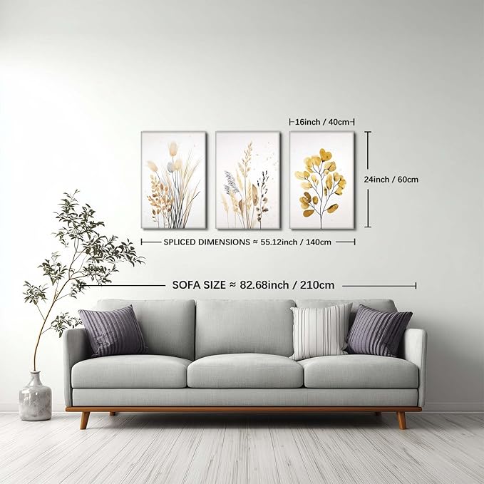 YCJKJDZ Beige Botanical Wrapped Canvas Wall Art Set of 3, Boho Watercolor - Image 5