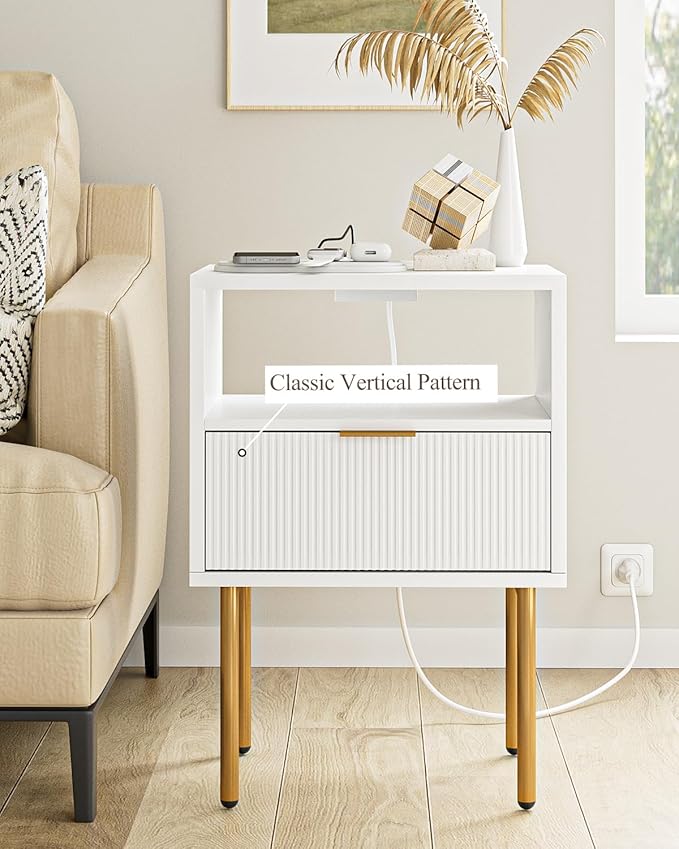 Masupu Nightstand with Charging Station, Mid-Century Modern Bedside Table with - Image 6