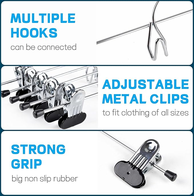 Amber Home 12 Pack Heavy Duty Add on Metal Pants Skirt Hangers, Stackable - Image 3