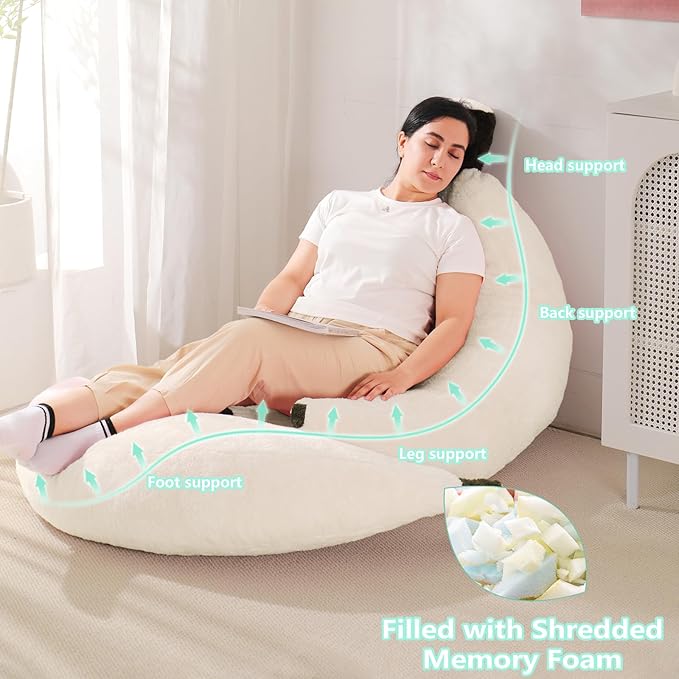 Banana Bean Bag Chair with Ottoman, Floor Sofa Bed with Footrest, Comfy - Image 3
