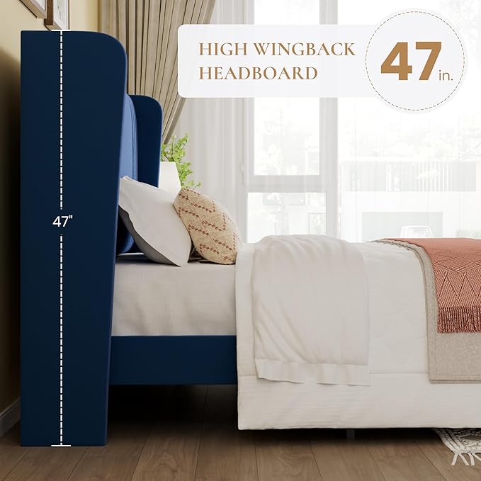 SHA CERLIN Queen Size Velvet Upholstered Platform Bed Frame - Image 5