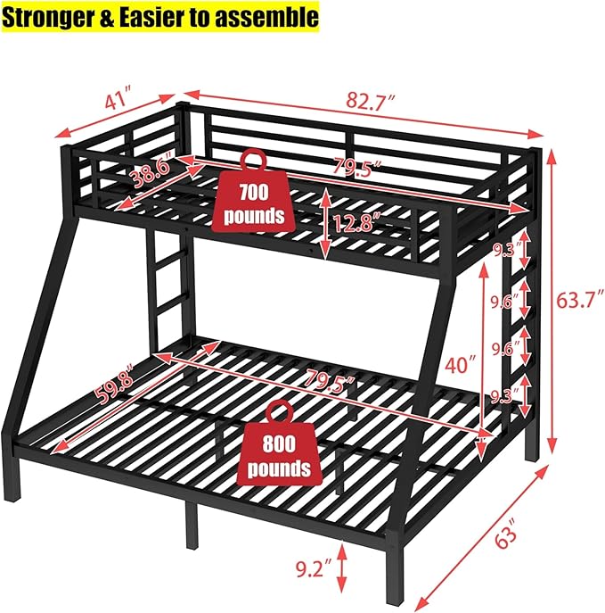SIGONE Stronger & Safer Heavy Duty Twin XL Over Queen Size Bunk Bed - Image 2