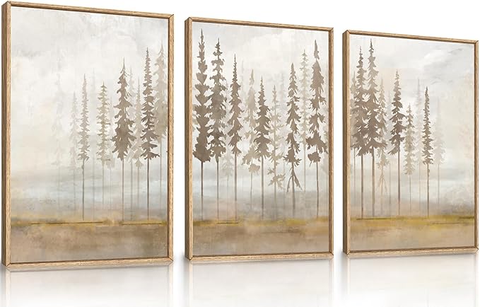 LHIUEM Large Pine Tree Framed Canvas Wall Art Set, Forest Trees Nature Wall by LHIUEM