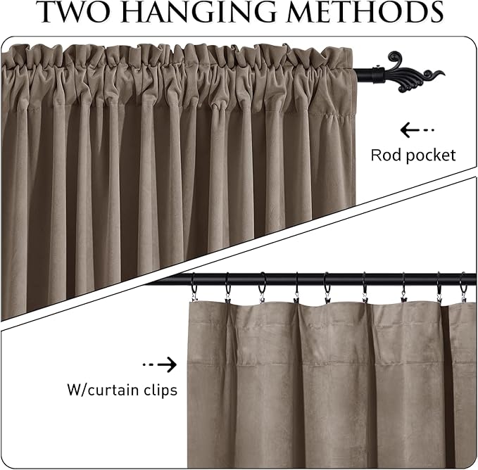 StangH Taupe Curtains 94 inches Long Premium Velvet Blackout Drapes - Image 2