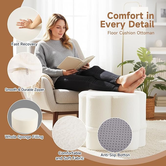 Tiita Floral Pouf Ottoman, Foot Stools Ottoman - Image 4