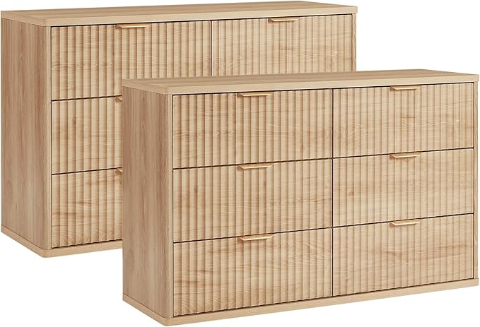 LEYAOYAO Fluted 6 Drawers Dresser Set of 2, Natural Curved Profile Dresser TV by LEYAOYAO-Findtheshiningpointofyourideallife%EF%BC%81