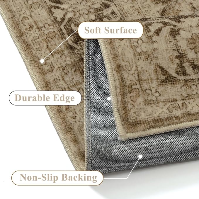 Brown 2x6 Runner Rug Hallway Non Slip Kitchen Vintage Distressed Long Carpet - Image 3