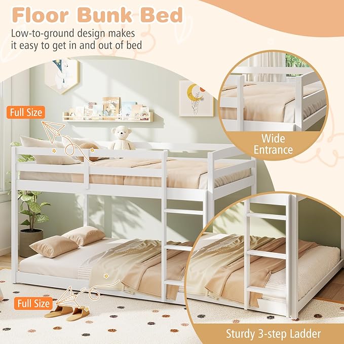 KOMFOTT Low Bunk Bed Full Over Full, Solid Wood Full Bed Frame - Image 6