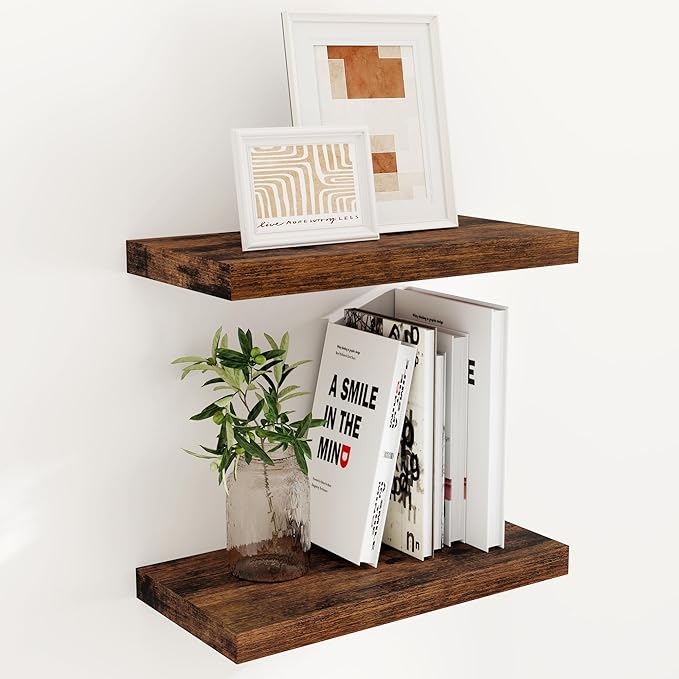 Floating Shelves 16 Inch Long, Wall-Mounted Bathroom Shelves Set of 2, 9.3 Inch by FunMemories