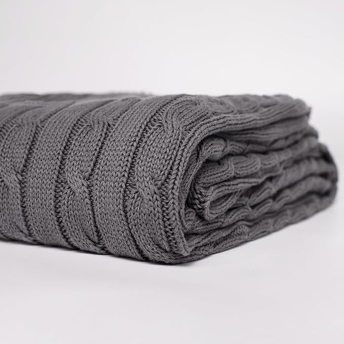 100% Cotton Cable-Knit Throw Blanket: 60" x 70", Ultra Soft, Breathable - Image 4