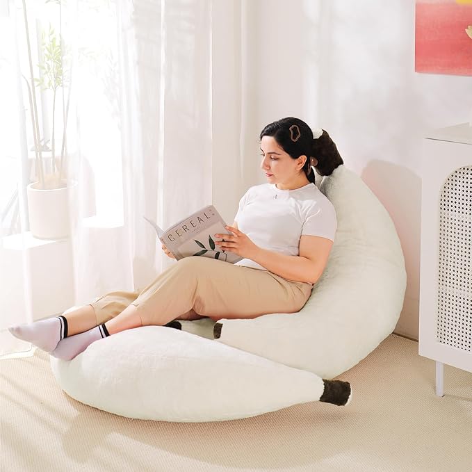 Banana Bean Bag Chair with Ottoman, Floor Sofa Bed with Footrest, Comfy - Image 6