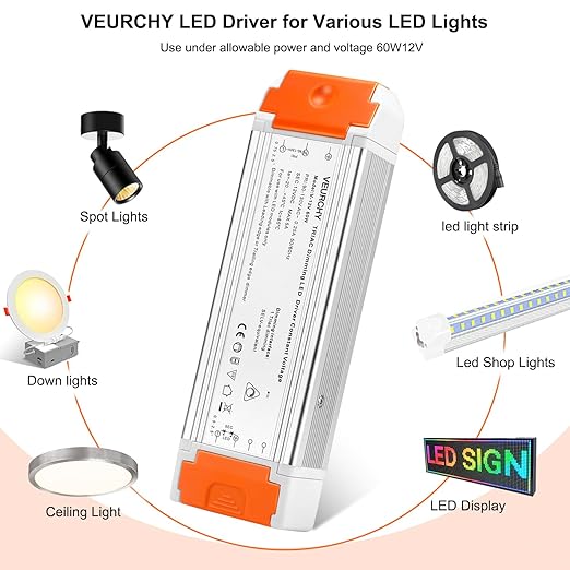 60W Dimmable LED Driver 12V DC Triac Constant Transformer, 120V AC to 12 Volt - Image 7