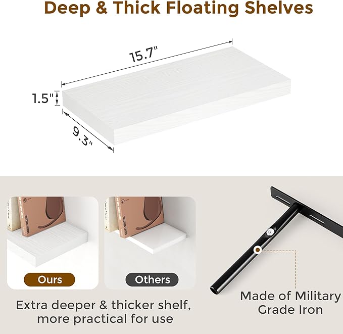 Fun Memories Floating Shelves 16 Inch Long, Wall-Mounted Bathroom Shelves Set - Image 3