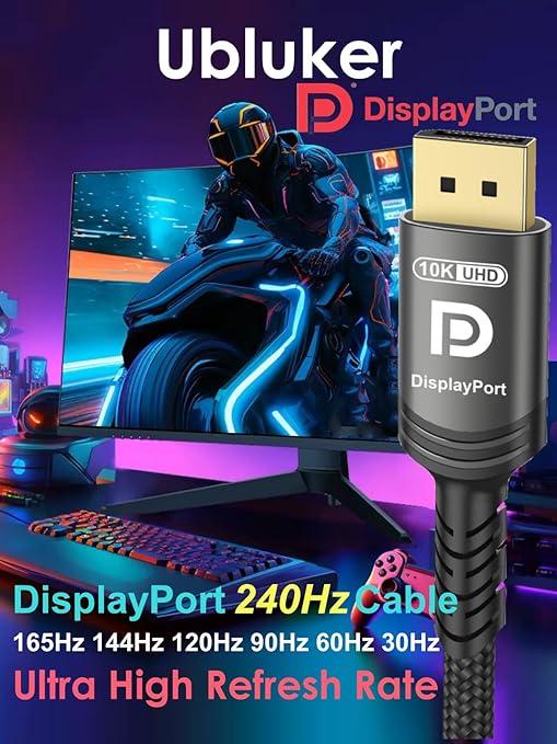 Ubluker 10K 8K DisplayPort 2.1 Cable 54Gbps 16.4 FT, Certified DP to DP Cord 4K - Image 6