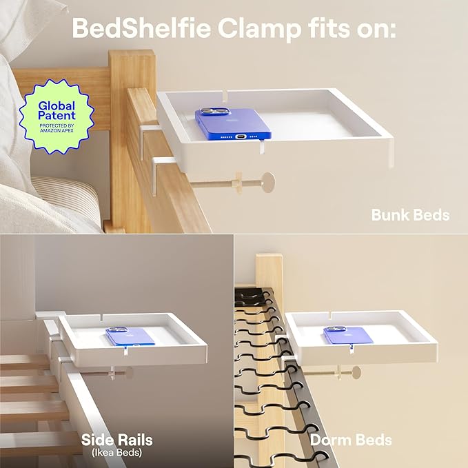 BedShelfie Wood Bedside Shelf for Bunk Bed & Top Bunk, College Dorm Room - Image 5