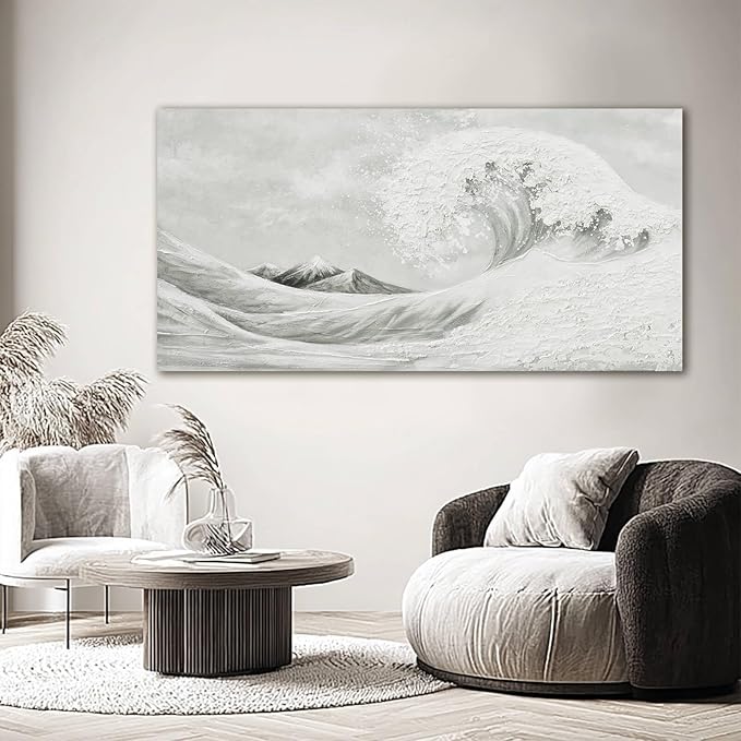 YETHEN WAL Neutral Grey & White Wave Wall Art – Textured Minimalist Canvas Print - Image 5
