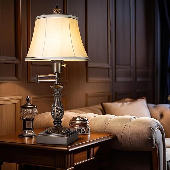 Scenekoy 23.5" High Rustic Traditional 350° Adjustable Swing Arm Table Lamp Set - Image 4