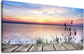 Canvas Wall Art Lake Dock Sunset Scenery Flying Birds Picture Large Beach by yearainn