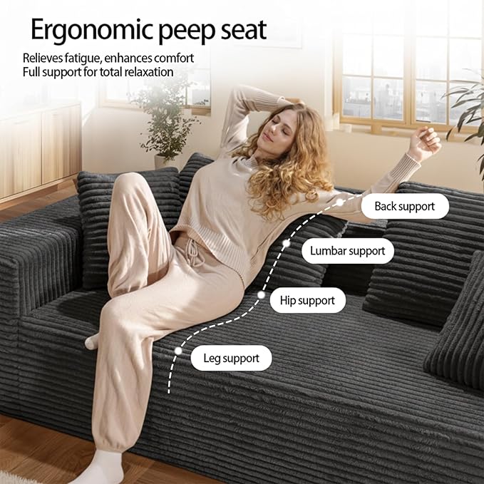 3-Seater Deep-Seat Corduroy Lounge Sleeper Sofa - Image 6
