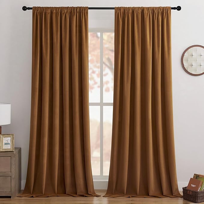 Joydeco Golden Brown 100% Blackout Curtains 90 Inch 2 Panels, Luxury Thermal by JOYDECO