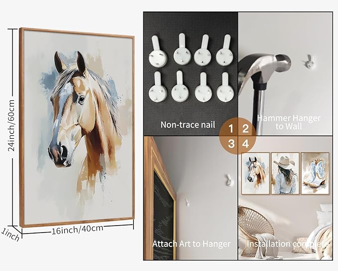 YeeHomedec Large Western Cowgirl Posters Framed Canvas Wall Art Set, Glam Rodeo - Image 7