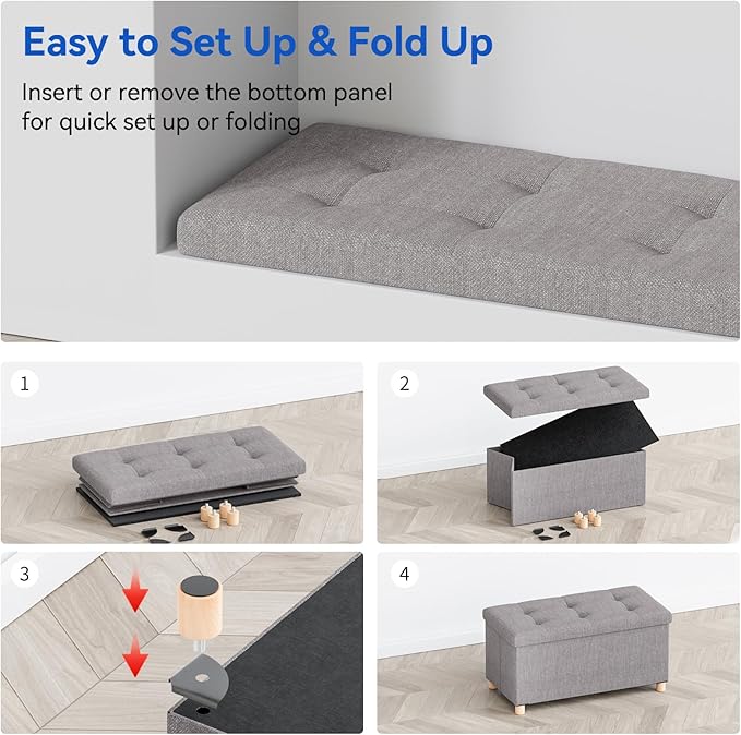 BRIAN & DANY 30 Inches Folding Storage Ottoman Bench, Ottoman - Image 5