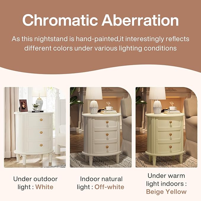 Tribesigns Nightstand with 3 Drawers, Oval Bed Side Table - Image 5