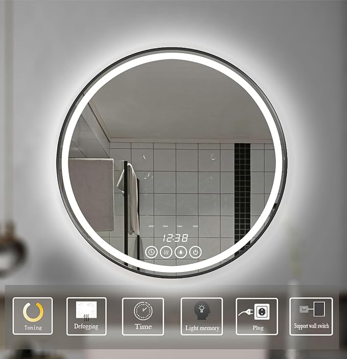 28 Inch Wall-Mounted Round Bathroom Mirror - Image 6