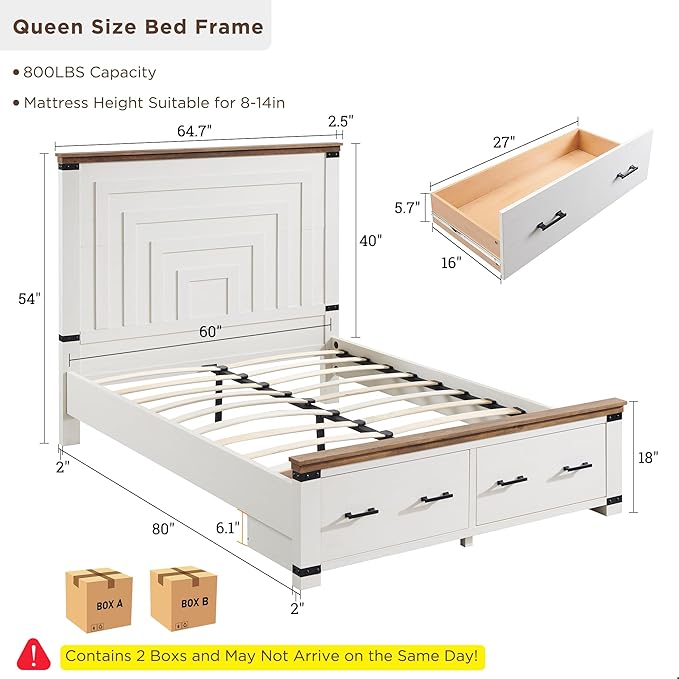T4TREAM Farmhouse Queen Size Bed Frame - Image 2
