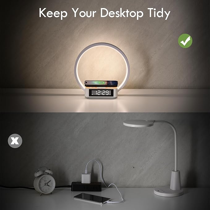 WILIT Bedside Lamp with Alarm Clock, Touch Lamp with Wireless Charger, - Image 13