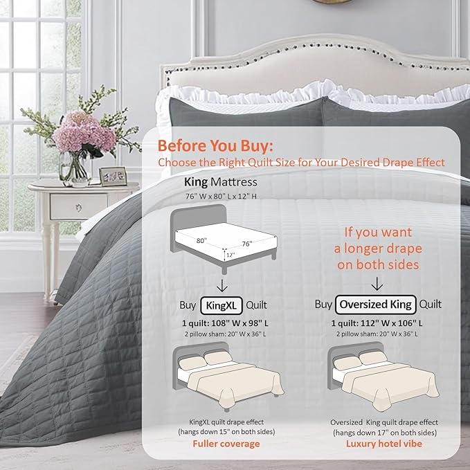 KASENTEX King XL Quilt Set 108"x98" – Soft Washed 3-Layer Lightweight Bedspread - Image 3