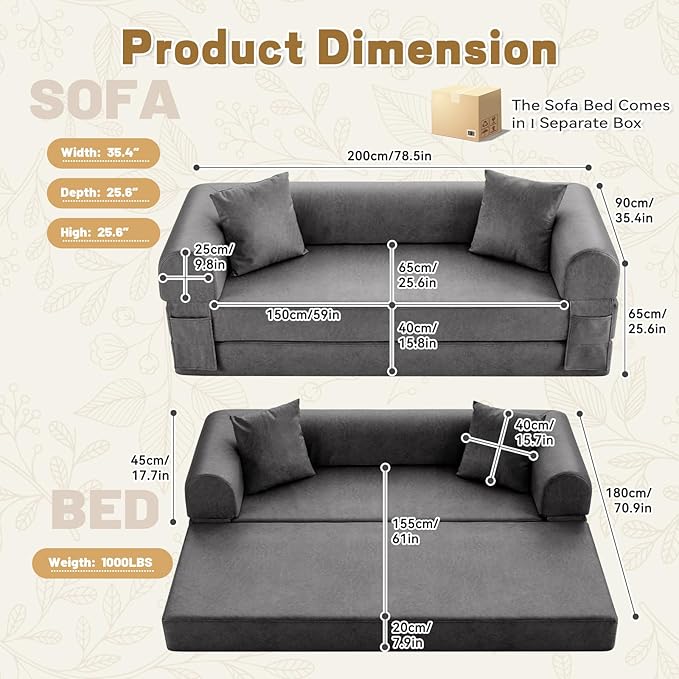 Convertible Folding Sofa Bed, 78.5 Inch Faux Leather Futon Couch - Image 2