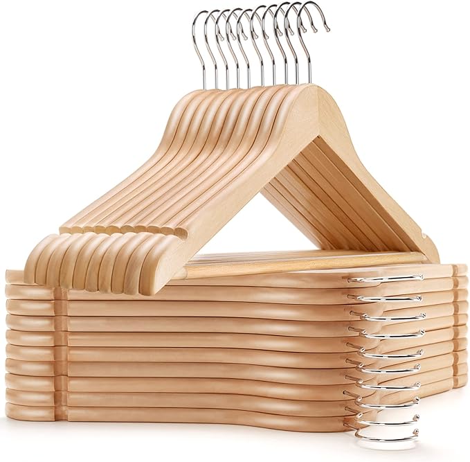 Amber Home 20 Pack Wooden Coat Hangers, Natural Wood Suit Hangers by AmberHome