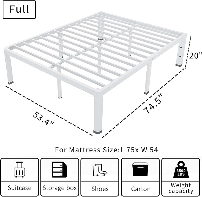 ROIL 20 Inch White Full Bed Frame - Image 2
