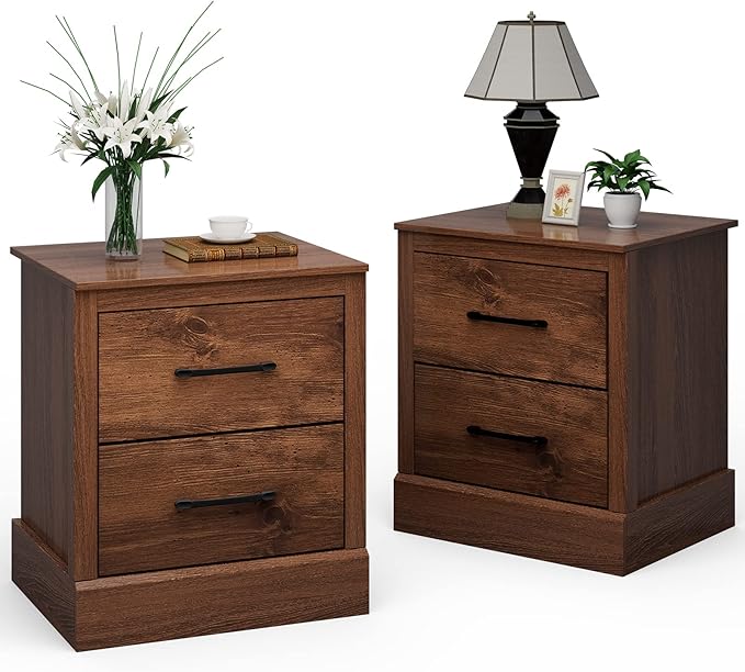 Giantex Farmhouse Nightstand Set of 2, Wood Bedside Table by Giantex