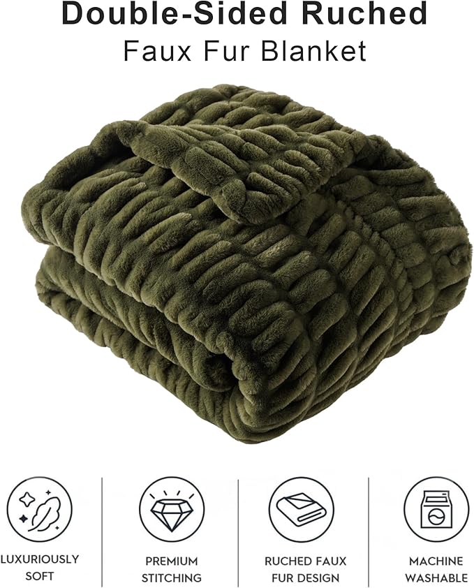 BATTILO HOME Olive Green Faux Fur Throw Blanket - Image 4