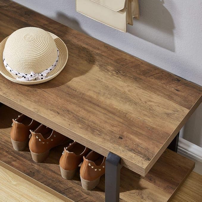 FOLUBAN Entryway Bench, Industrial Shoe Storage Bench - Image 4