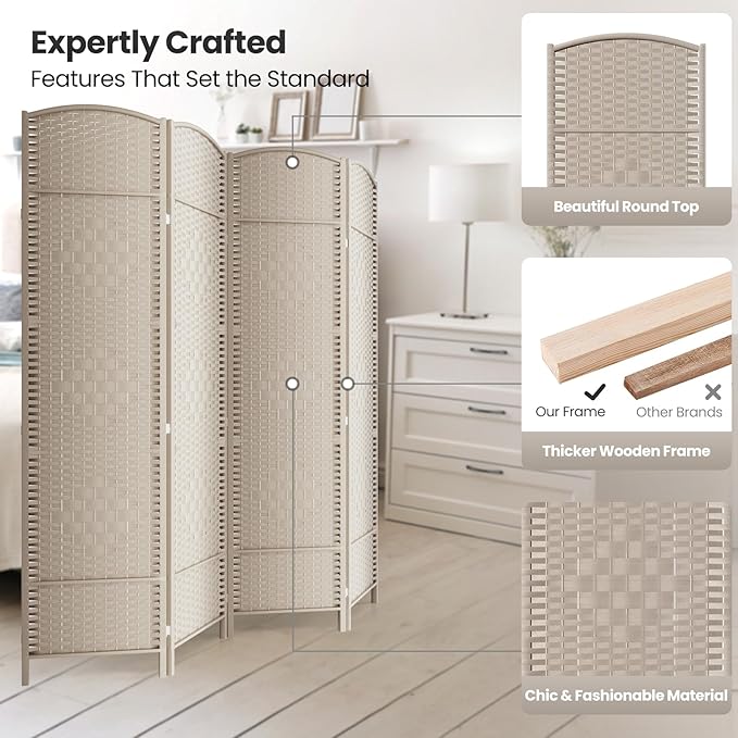 4 Panel Room Divider, 6Ft Folding Privacy Screen, Tall - Image 2