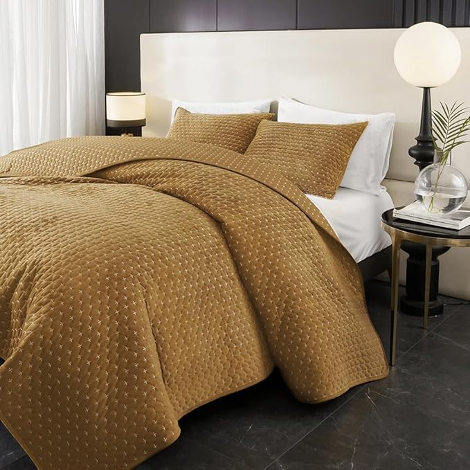 Powdion Velvet Quilt King Size, Bedspread Quilted Bedding Set, Luxurious Soft - Image 2