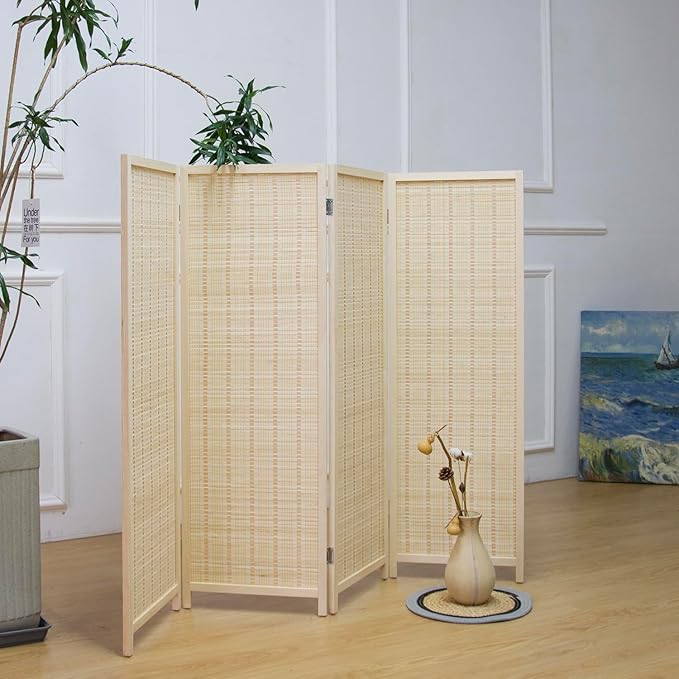 4 Panel Short Room Divider Screen, Small Bamboo Panel Divider - Image 3