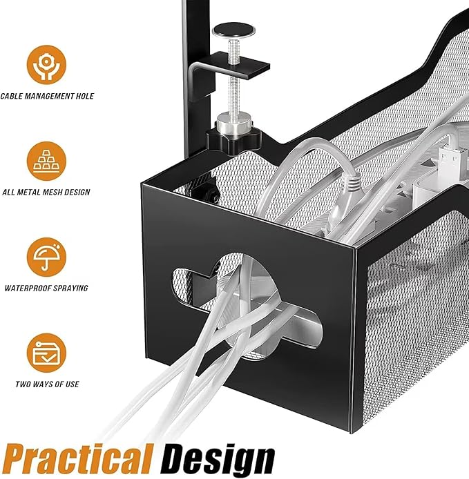 2 Pack Under Desk Cable Management Tray, 13.38" Cable Organizer No Drill - Image 7
