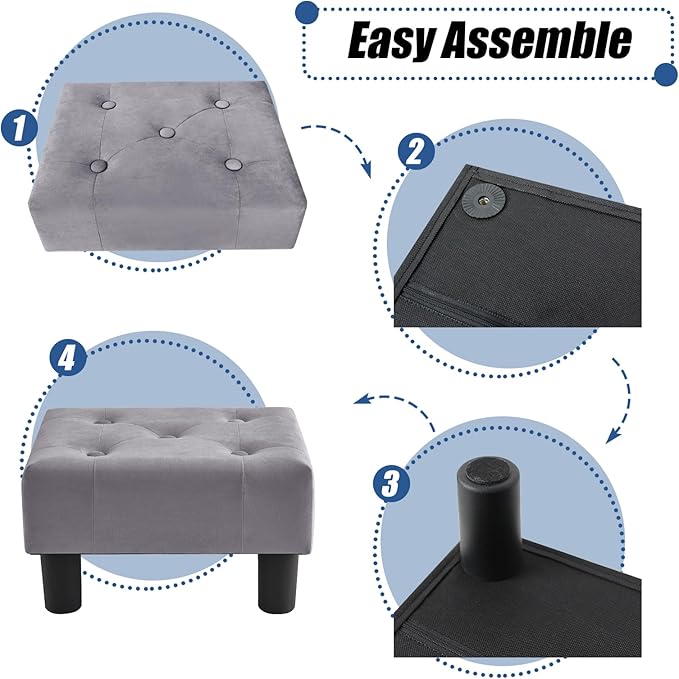 BRIAN & DANY Small Foot Stool, Velvet Foot Stools - Image 5