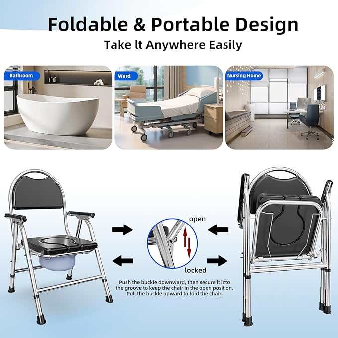 4 in 1 Folding Bedside Commode Chair - Image 2