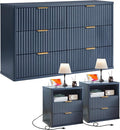 LEYAOYAO 48" Wide Fluted Dresser and 2 Drawers 23" Nightstand Set of 2 by LEYAOYAO-Findtheshiningpointofyourideallife%EF%BC%81