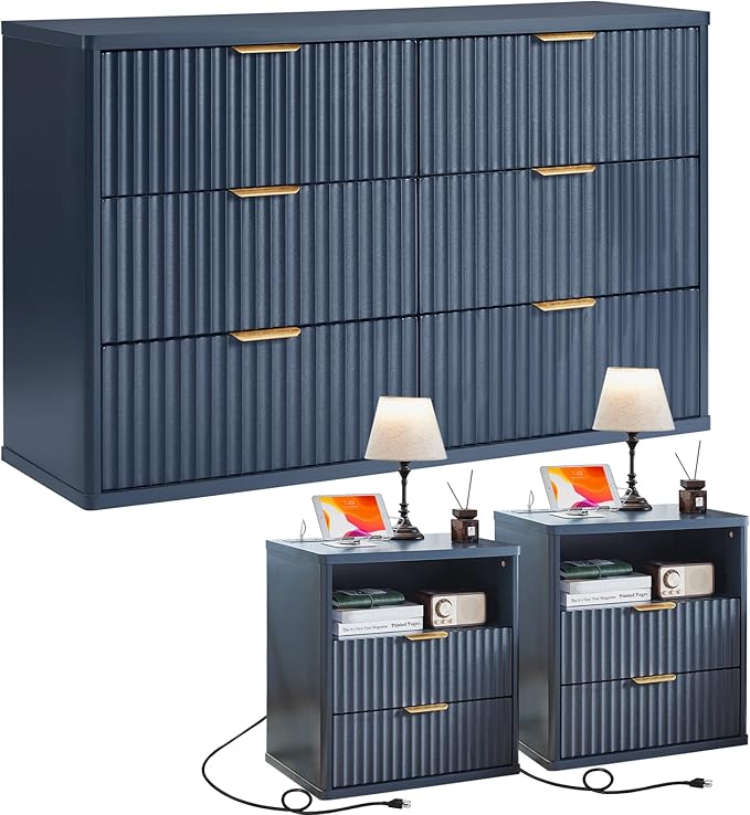 LEYAOYAO 48" Wide Fluted Dresser and 2 Drawers 23" Nightstand Set of 2 by LEYAOYAO-Findtheshiningpointofyourideallife%EF%BC%81