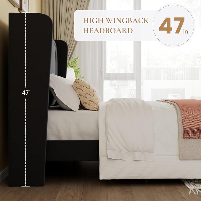 SHA CERLIN King Size Velvet Upholstered Platform Bed Frame - Image 5