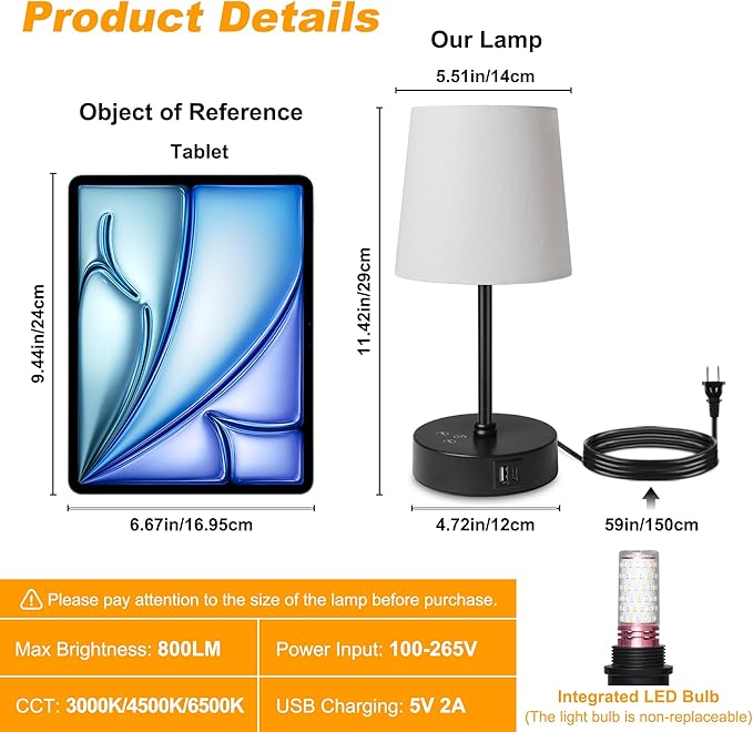 Ascher Small Bedside Table lamp, RGB Color Changing Lamps, 3 Color Temperatures - Image 5