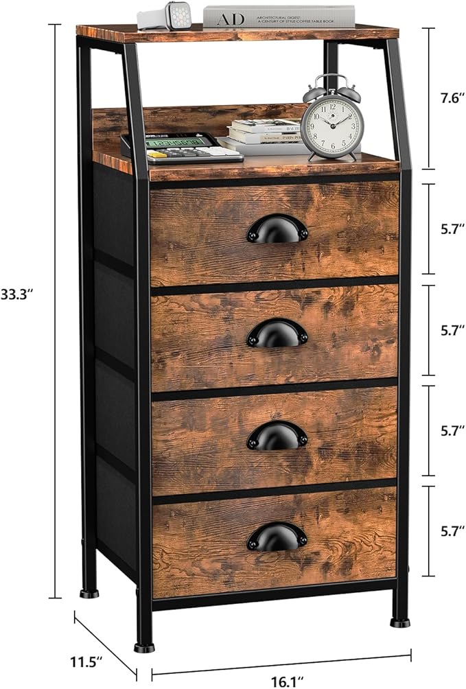 Dresser with 4 Drawers, Fabric Storage Tower - Image 3
